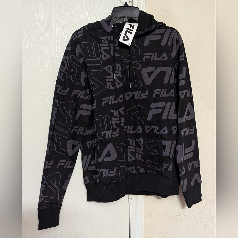 FILA Wholly AOP Hoodie Sweater Black/Gray Size L NWT MSRP $50
